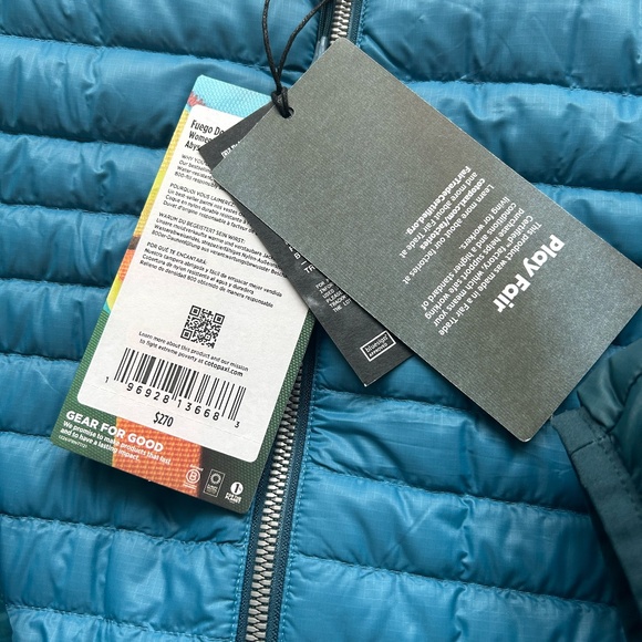 NWT: Cotopaxi Women's Fuego Hooded Down Jacket Green Blue Abyss Stripes - Med - Picture 6 of 7